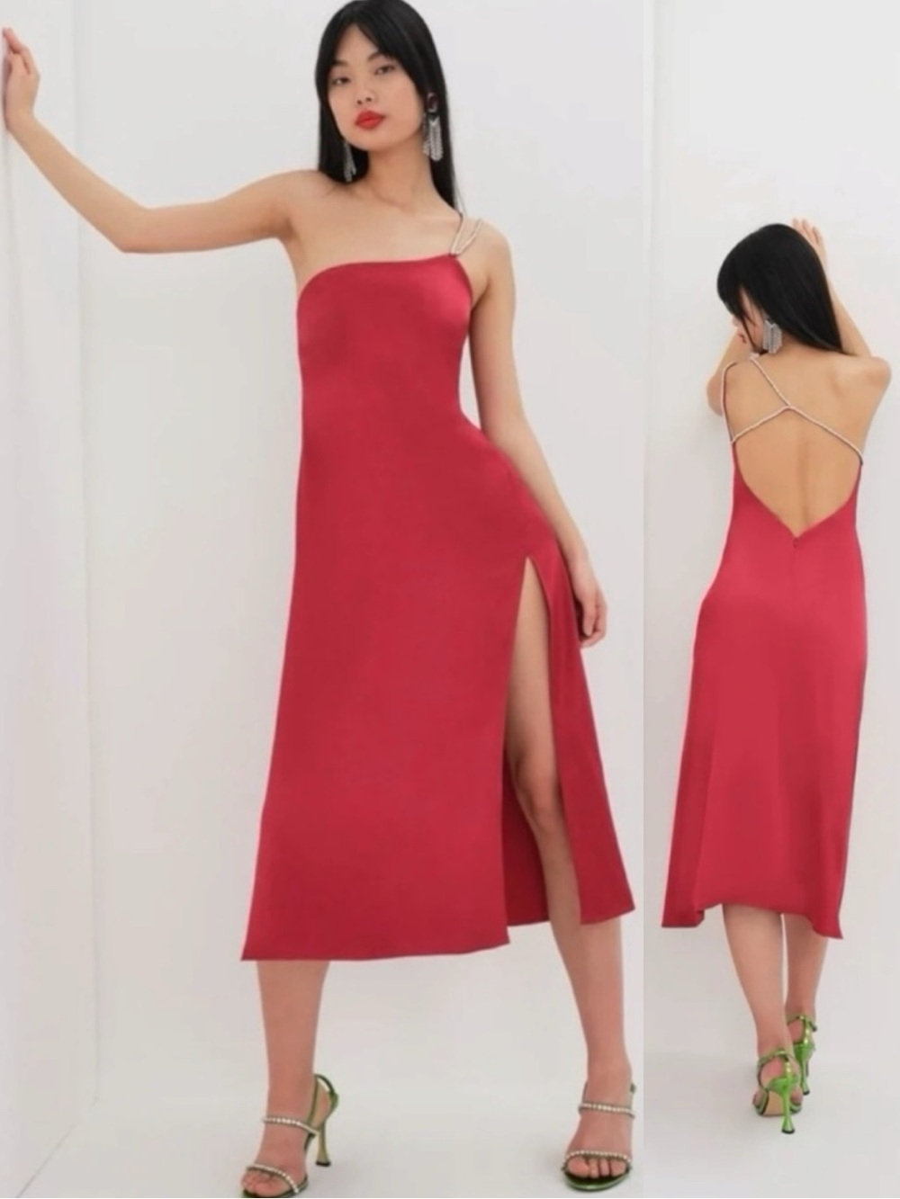 For Love And Lemons Elora Midi Dress Red Small NWT Evening Party Slit Valentines